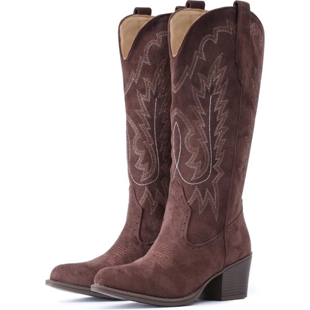 Women's Coffee new Cowboy Boots Western Mid Calf Snip Toe Heel Cowgirl Boots